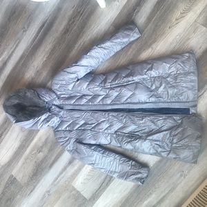 Tahari Silver Long Puffer Jacket